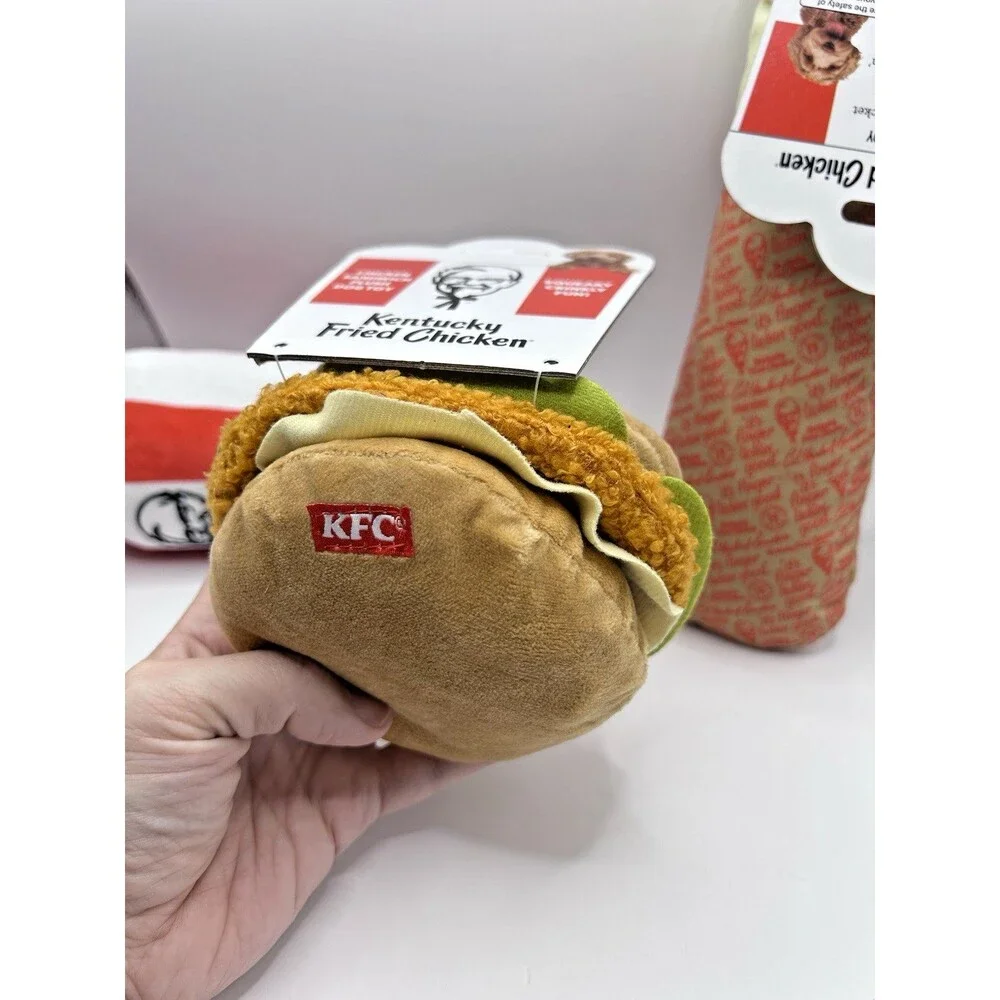 KFC Kentucky Fried Chicken Plush Squeaky Dog Toys Lot Of 3 Wrap, Sandwich & Soda